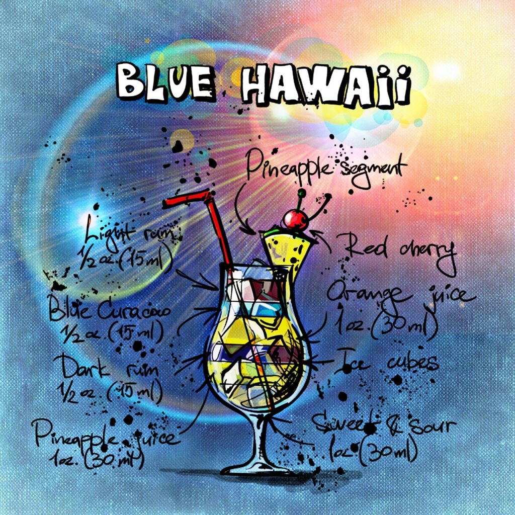blue hawaii, cocktail, drink