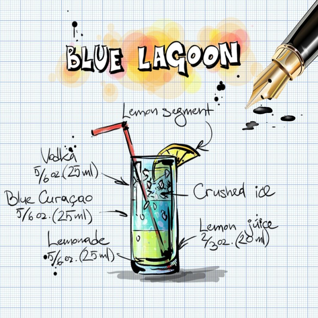 blue lagoon, cocktail, drink