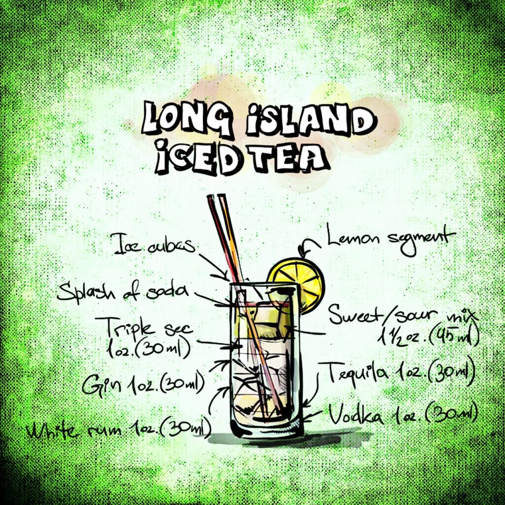 long island iced tea, cocktail, drink