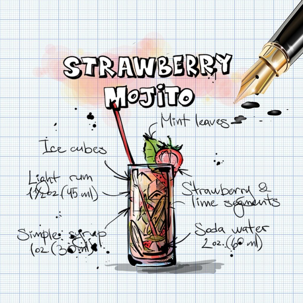 strawberry mojito, cocktail, drink